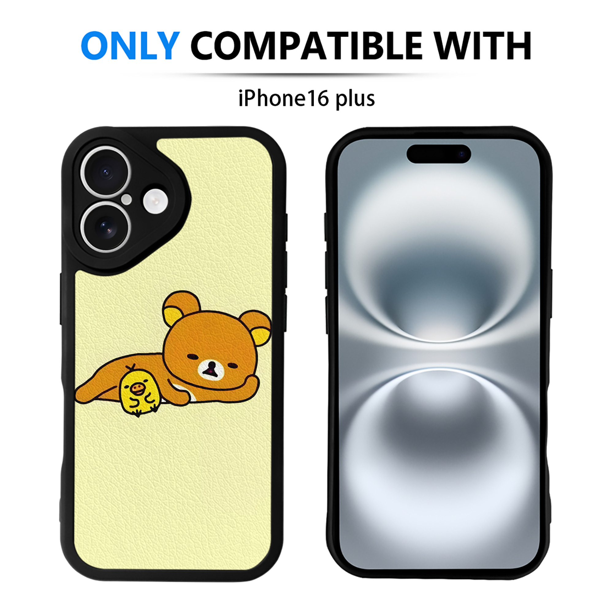（画像用） リラックマ リラックマ キイロイトリ Rilakkuma Korilakkuma Kiiroitori 【iPhone 16シリーズ対応】シリコンスマホケース（レザー調） 材質：シリコン
